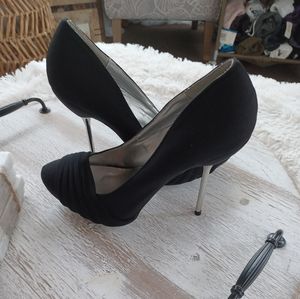 Black Fabric Pleated Metal Stiletto Heels
